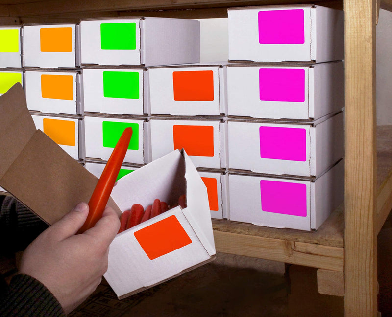 ChromaLabel 2 x 3 inch Removable Color Code Rectangle Labels, 150 Labels per Pack, Fluorescent Red-Orange