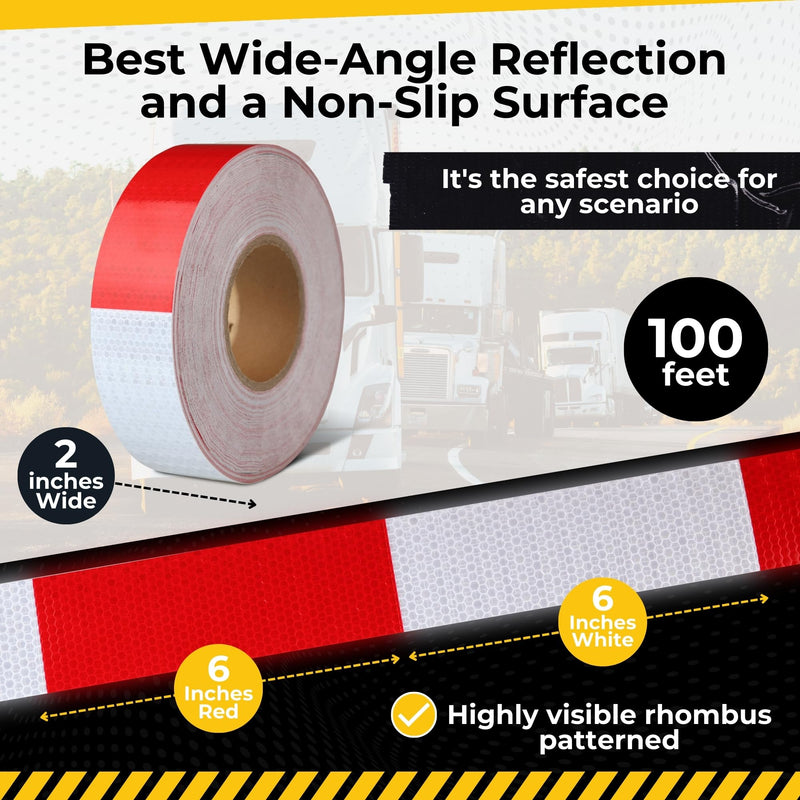 DOT C2 Safety Reflective Tape 2IN x 100 FT - Outdoor Waterproof Conspicuity Tape - Arrow Reflector Tape for Trailers, Vehicles, Boats - Strong Reflective Safety for Caution Warning Signs Red & White