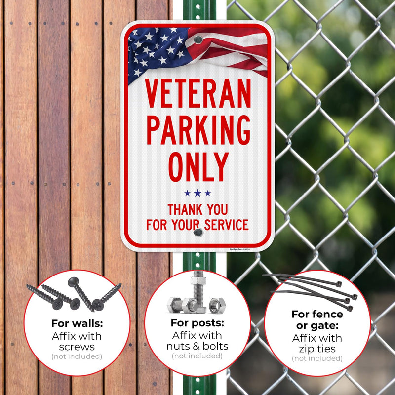 Veterans Parking Only Thank you For your Service Sign, 12x18 Inches, 3M EGP Reflective .063 Aluminum, Fade Resistant, Made in USA 12x18 Reflective