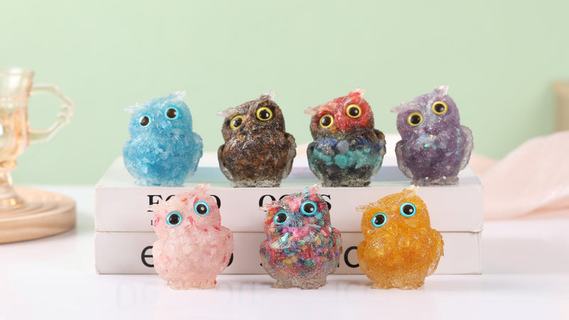 2.4" Natural Crystal Owl Statue Reiki Healing Animal Figurines 7 Chakra