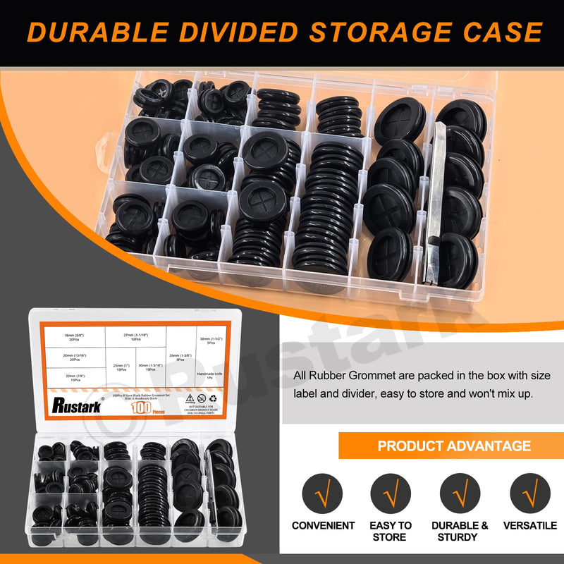[Australia - AusPower] - 101Pcs 8 Sizes Black Double Sided Rubber Grommet Assortment Kit with Knife Drill Hole Rubber Grommet Rubber Plugs Wire Cable Grommet Firewall Hole Plugs for Holes Wiring 