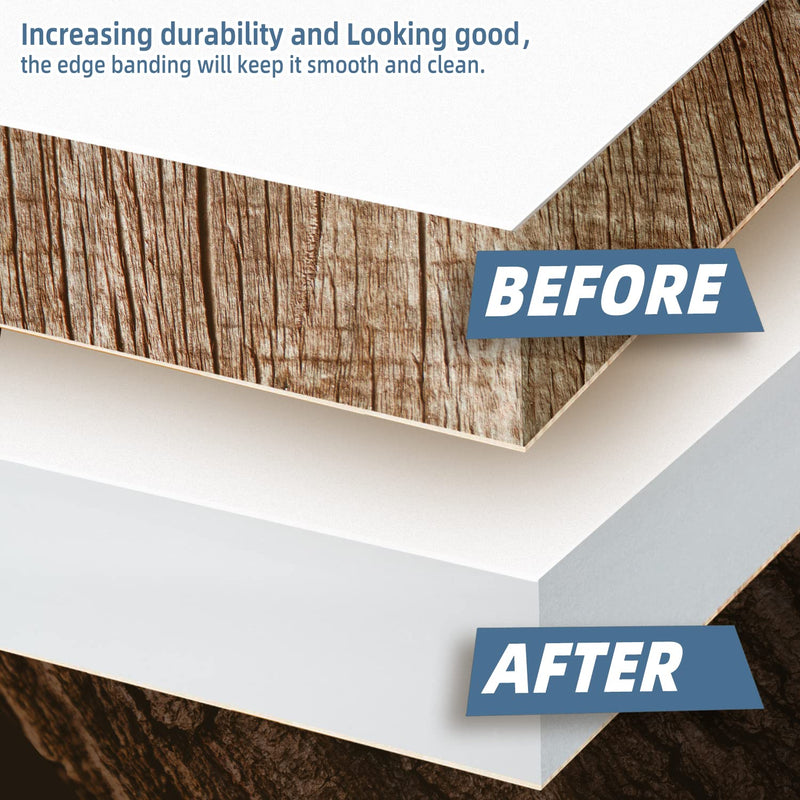 White Melamine Edge Banding, 3/4 inch x 100ft roll of Veneer Edge Banding Pre-glued, Real Wood Tape Banding for Cabinet Repair White 3/4"x 100ft