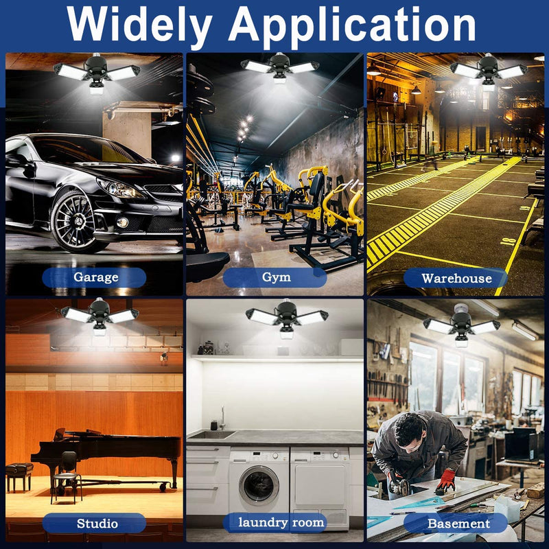 [Australia - AusPower] - LED Garage Light, 80W 8000 Lumen LED Garage Ceiling Lights with 3 Adjustable Panels E26/E27 LED Shop Lights, 6500K Daylight Light Bulb Fixture LED Lights for Garage, Workshop, Attic, LED Bay Light 80W 1Pack 
