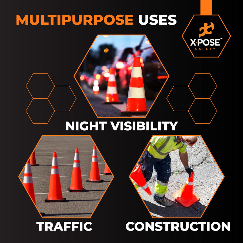 White+Hip Reflector Tape Cone Collar Set – 5 Pack, 4" & 6" Collars for 28" Wide Body Traffic Cones, High Visibility Reflective Stickers 4" and 6" fit 28" Cone