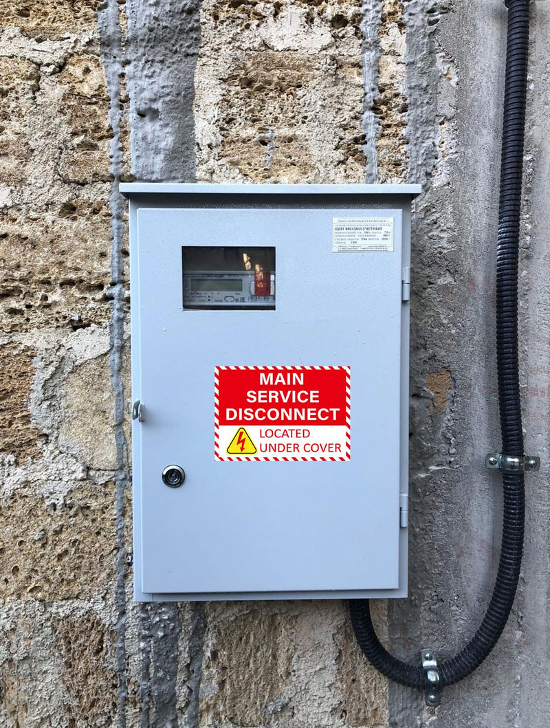 12 Pack Main Service Disconnect Labels Sign, Emergency Service Disconnect Sticker Decals for Electrical Panel, Indoor and Outdoor(5"x3.5")