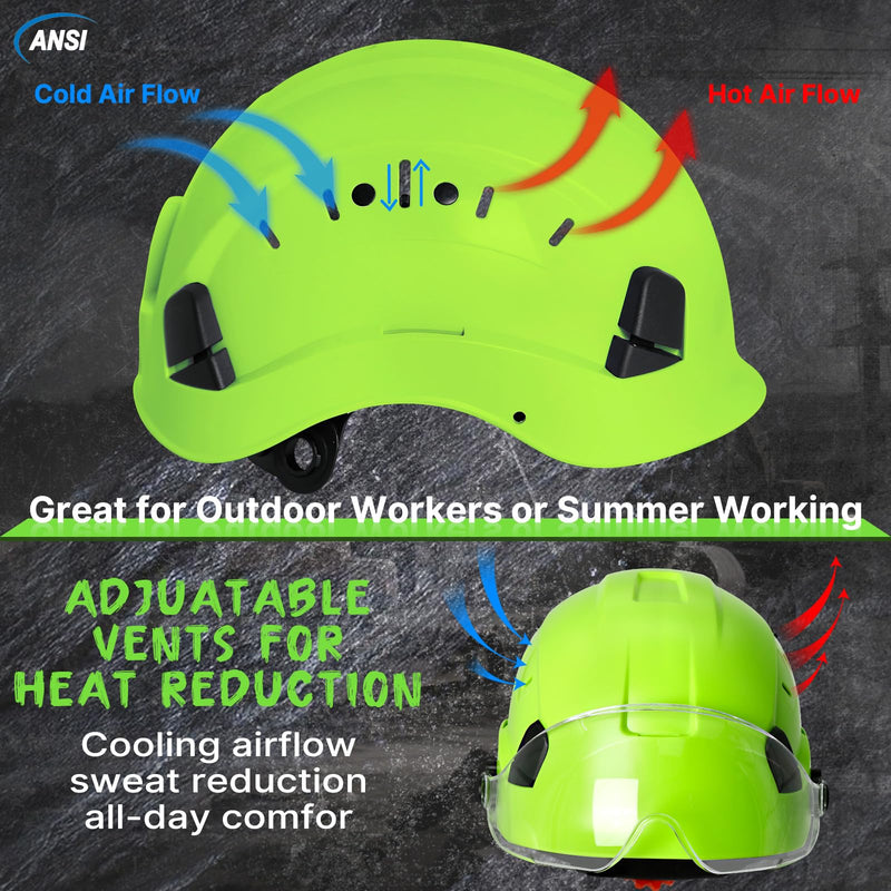 AOLAMEGS Construction Hard Hats with Visor - OSHA Approved Construction Hardhat with Chin Straps Green Hard Hat with Clear Visor