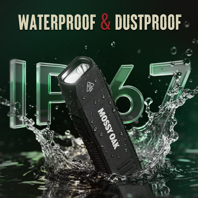 [Australia - AusPower] - Mossy Oak Rechargeable EDC Flat Flashlight 1200 Lumens, Pocket Work Light with Magnetic Base, UV & White Light Combo, Waterproof LED Inspection Light for Work, Outdoor Use and Emergencies - Black 