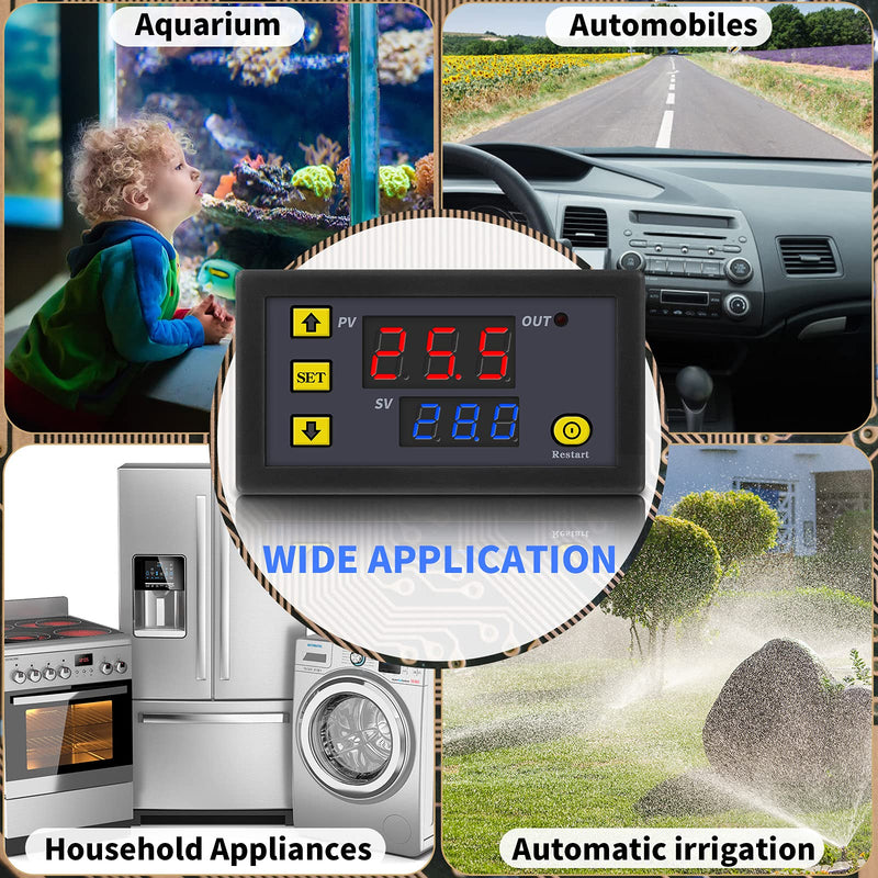 [Australia - AusPower] - Frienda W3230 LCD Digital Thermostat DC 12V 20A Temperature Controller Meter Temperature Switch -50-110 Degrees Celsius with Temperature Sensor High Temperature Alarm LED Display (Pack of 2) 