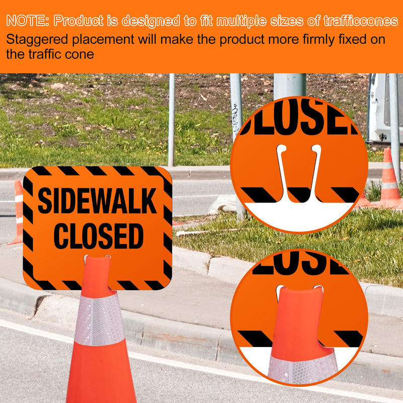 Copkim 6 Pcs Plastic Sidewalk Closed Sign Bulk for Traffic Cones Top Road Warning Signs 10.4" Height x 12.6" Width x 0.05" Thickness for Outdoor Barricade Construction Caution