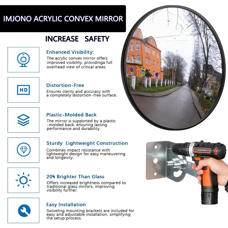 [Australia - AusPower] - 12" Acrylic Convex Mirror – Adjustable Wide Angle View Traffic Mirror for Enhanced Security Coverage in Rooms, Offices, Warehouses, Parking Lots, and Addressing Corner Blind Spot Areas 