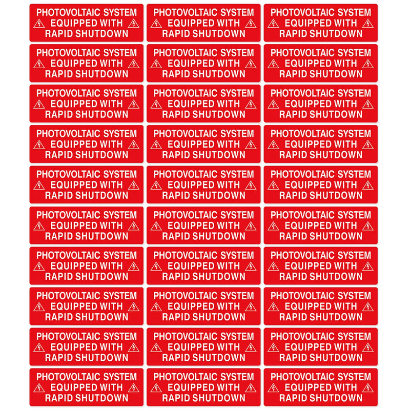30X PV Solar System Label Pack - Ensure Safety and Compliance PV Stickers- PHOTOVOLTAIC System Equipped with Rapid Shutdown(6"x2")