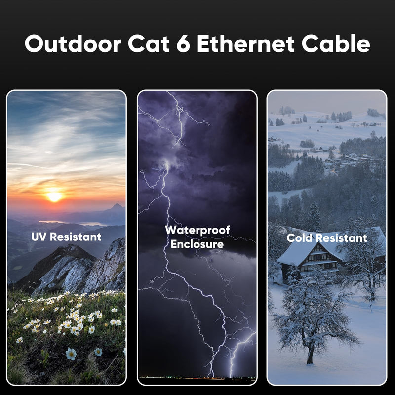 Cat 6 Outdoor Ethernet Cable 125 ft, 10Gbps 550MHz Pure Copper Network Internet Cable Direct Burial Waterproof UV LLDPE Jacket, LAN Cable Patch Cord with 40 Ties, UTP Support POE for PC 125ft