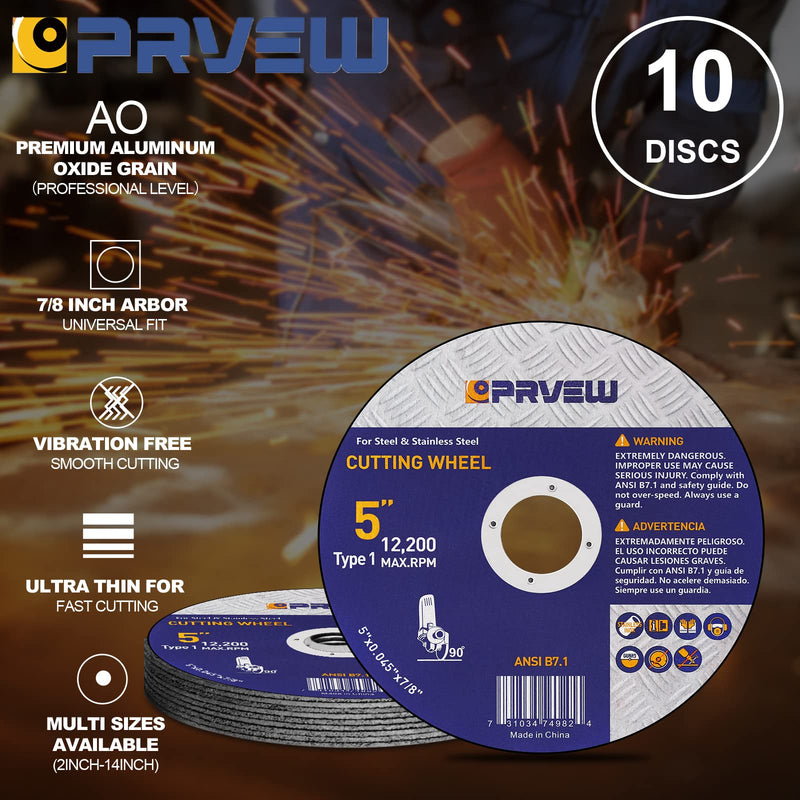 [Australia - AusPower] - 5 Inch Cut Off Wheels,10-Pack 5"x0.045"x7/8" Quality Cutting Disc, Metal & Stainless Steel Aggressive Cutting Wheel for Angle Grinder, General Purpose Cut-Off Wheel(5-Inch) 5"x0.045"x7/8"(10-PK) 