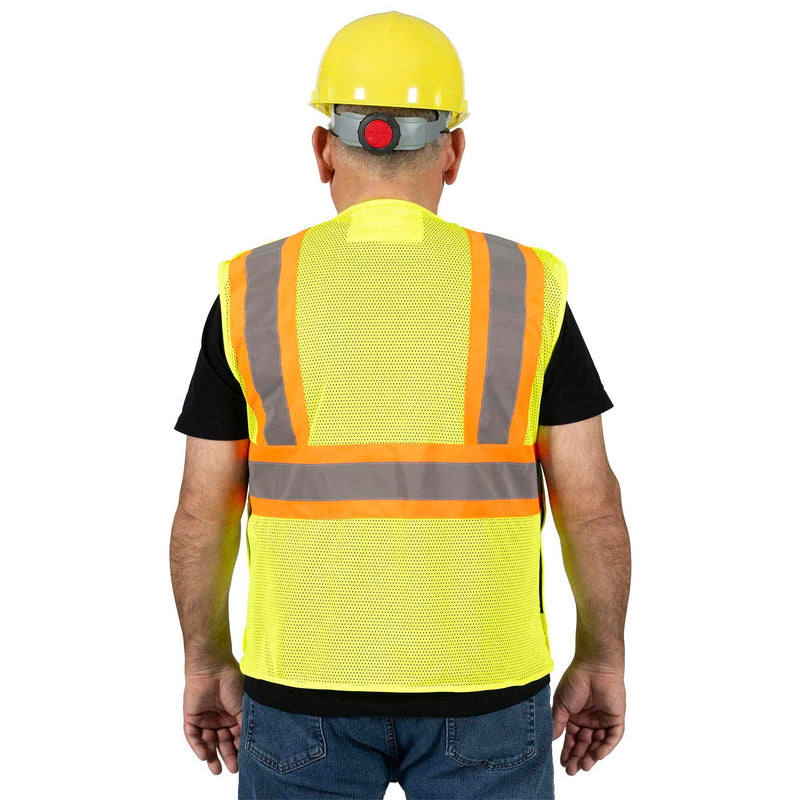 Pioneer Hi Vis Flame Resistant Vest For Men and Women - Self-Extinguishing FR Mesh - Reflective Tape - Class 2 - Hi Vis Yellow Yellow/Green Large-X-Large