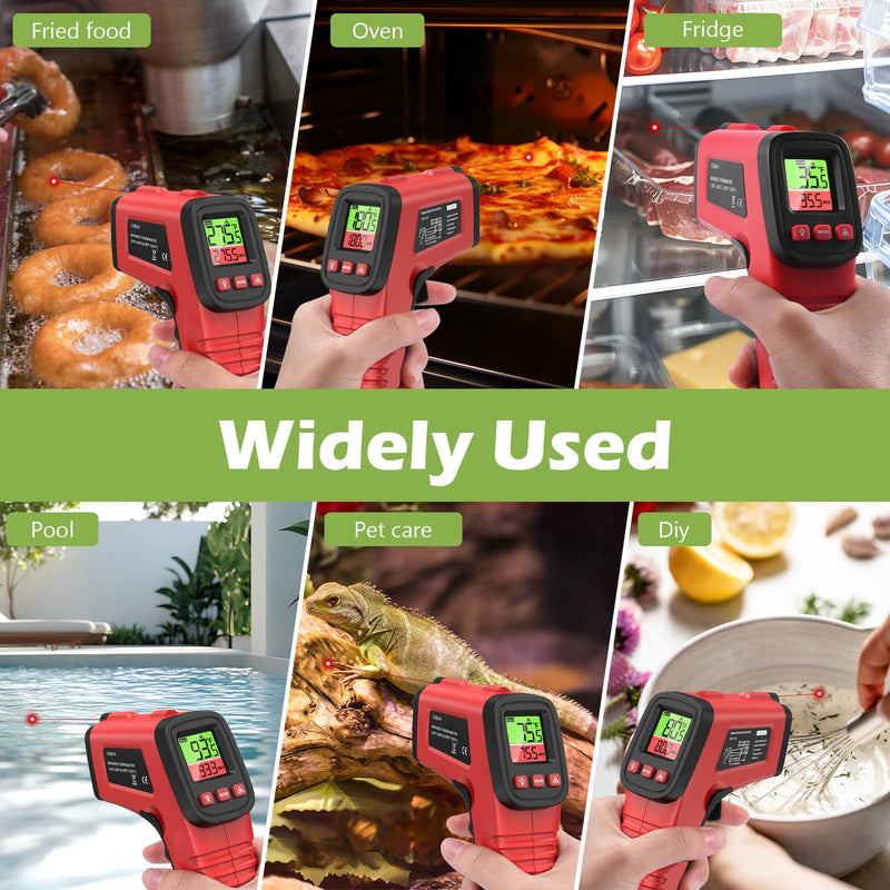 [Australia - AusPower] - KeeKit Digital Infrared Thermometer Gun, Upgraded Handheld Heat Laser Temperature Gun, IR Thermometer Temp Gun with Adjustable Emissivity for Cooking, BBQ, Fridge(Not for Human) 