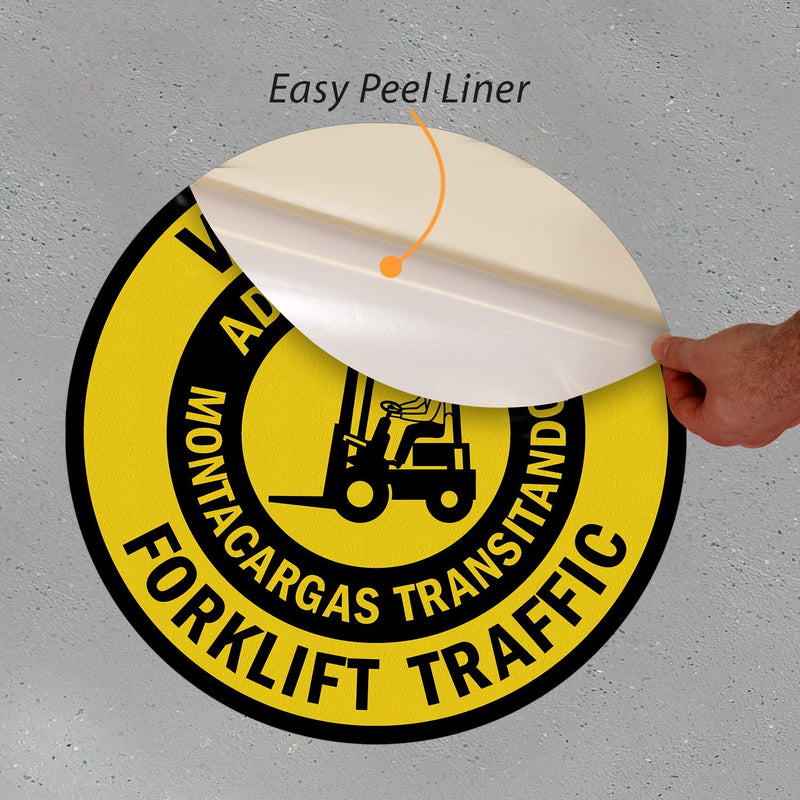 SmartSign “Warning - Forklift Traffic” Bilingual Anti Slip Adhesive Reflective Floor Sign | 17" x 17" 17" x 17" Reflective