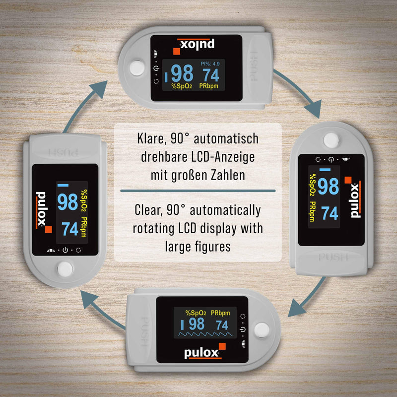 Pulox PO-200 Solo Pulse Oximeter Grey for Measuring SpO2, Pulse and PI | With precision indicator for reliable control of oxygen saturation, heart rate and perfusion index