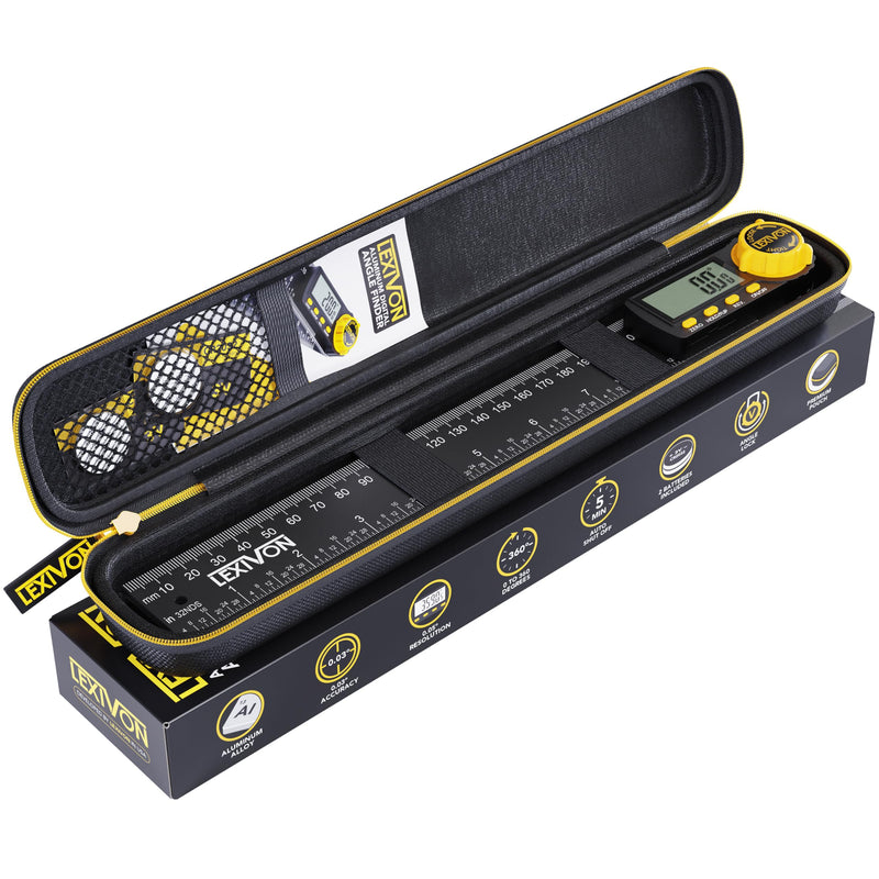 [Australia - AusPower] - LEXIVON Aluminum Digital Angle Finder Gauge, 10-inch/250mm Multi-Purpose Protractor, Includes XL Display and Rugged Zippered Pouch (LX-DAF10) 10 Inch 