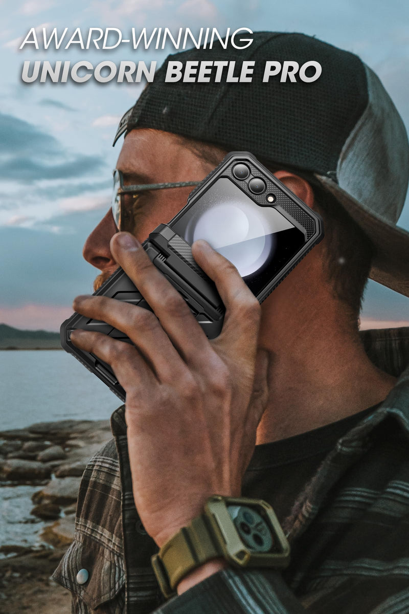 [Australia - AusPower] - SUPCASE Unicorn Beetle Pro Series Case for Samsung Galaxy Z Flip 5 5G (2023), [Hinge Protection] Dual Layer Rugged Protective Case with Holster & Kickstand (Black) Black 
