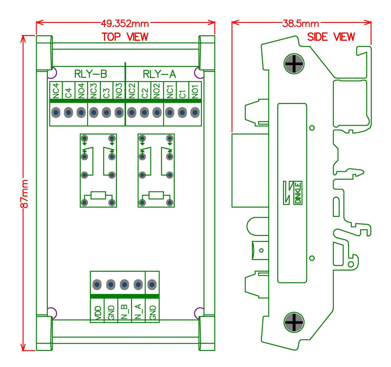 Electronics-Salon DIN Rail Mount 2 DPDT Signal Relay Interface Module, DC 5V Version.