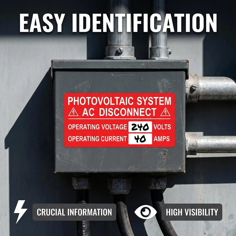 30X Solar Labels Pack - Photovoltaic System AC Disconnect - Operating Current AMPS - UV Resistant Vinyl(4"X 2")
