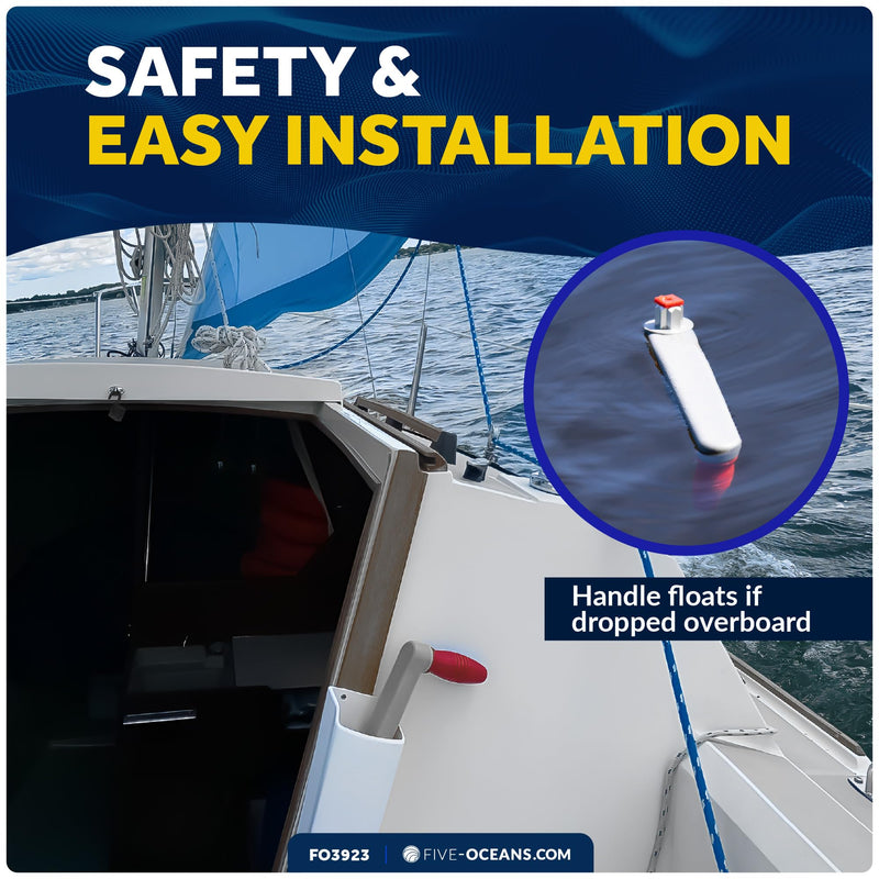 Five Oceans Sailboat Winch Handle, Universal Floating Winch Handle, Lock–in Mechanism, Lightweight and Strong, Fiberglass Reinforced Plastic 8" Gray & Red (1 Pack)
