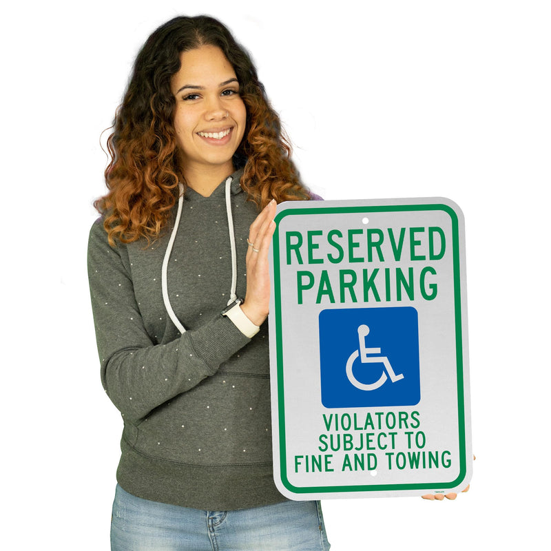 Brimar - 12" x 18" - Texas Reserved Parking Sign - Reserved Parking Violators Subject To Fine and Towing - .063″ Engineering Grade Reflective Aluminum - Bold Text and Symbol - Easy Installation 12x18" with Fine
