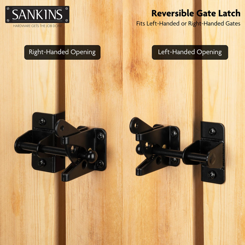 Self-Locking Gate Latch for Wooden Fence Gate Heavy Duty, Post Mount Automatic Gravity Lever Gate Fence Door Latches for Wooden Fence Secure Pool Garden Shed, Black, 2 Pcs, Normal