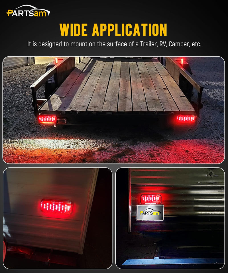 [Australia - AusPower] - Partsam Rectangular Red LED RV Camper Trailer Stop Turn Brake Tail Lights White License Plate Light 49 LED with License Bracket Holder and White Base 12V Sealed w Reflex Surface Mount (Left + Right) Red Lens 