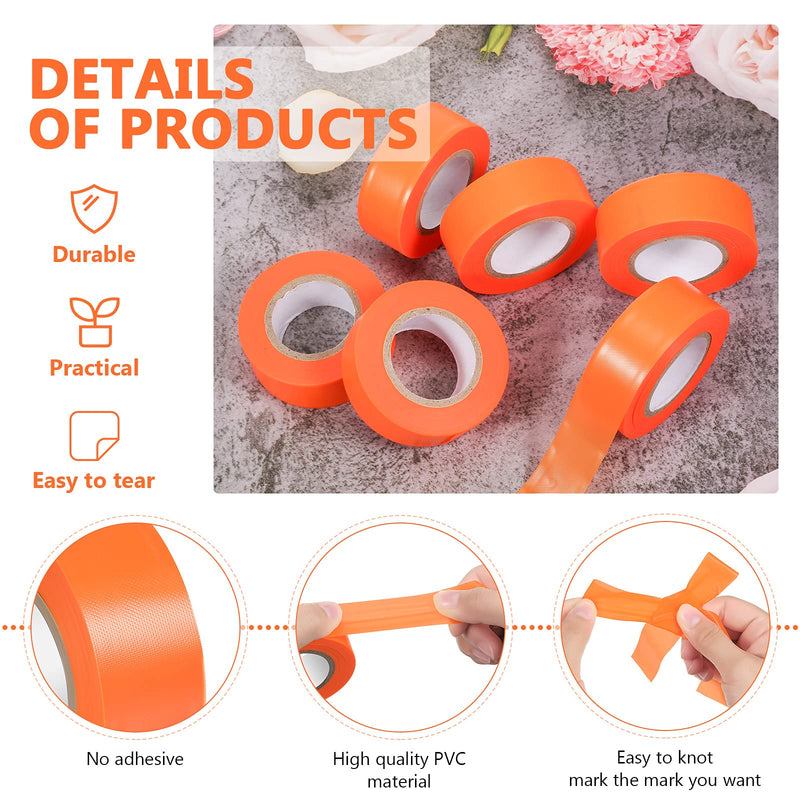 6 Pack Orange Flagging Marking Tape 1''x 600 ft Non Adhesive Plastic Ribbon Neon Marking Roll Survey Tapes for Tree, Hunting Trail, Boundaries, Hazardous Areas, Home and Workplace Use
