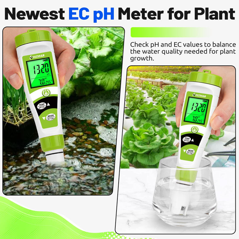 [Australia - AusPower] - UIUZAMR pH Meter for Hydroponics PPM EC Meter for Water Hydroponics Simultaneously Display Tester for Plant Nutrients pH Conductivity Meter for Reservoir Tank Hydroponic Water System 4 in 1 Tester with Solution 