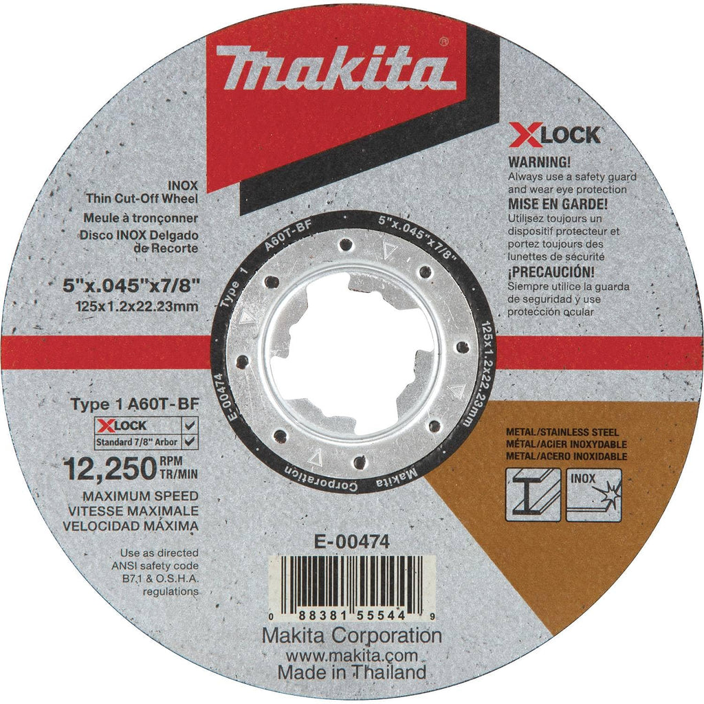 Makita E-00474 X-LOCK 5" x .045" x 7/8" Type 1 General Purpose 60 Grit Thin Cut?Off Wheel for Metal and Stainless Steel Cutting