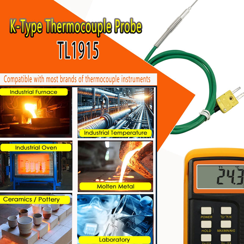 [Australia - AusPower] - TL1915 Type K Thermocouple Probe Length 6 in/0.06 inSilicone Teflon Cable Length 47 in Measurement Range 50°F to 1500°F (6 in / 0.06 in) 6 in / 0.06 in 