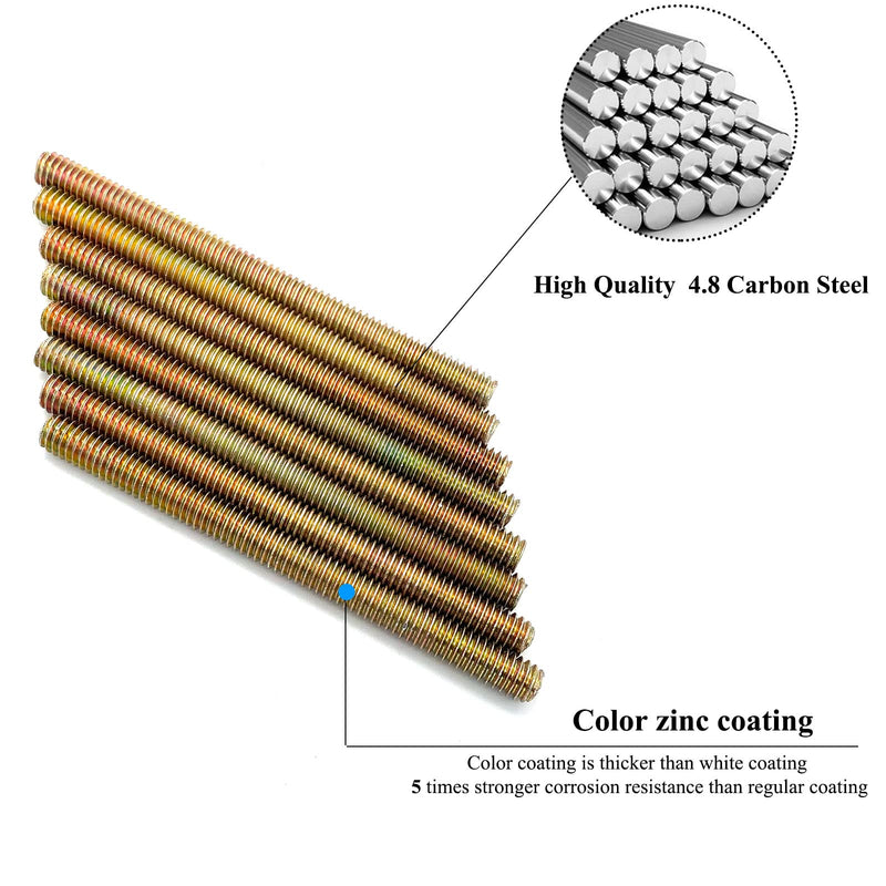 [Australia - AusPower] - 8pcs Color Zinc Fully All Threaded Rod Carbon Steel Long Thread Screw 5/16x4" for Furniture Garden Railing Mounting Assembly Fastening Steel Frame Connection Full Thread Rod for Furniture Color-Zinc 5/16x4 Inch-8P 