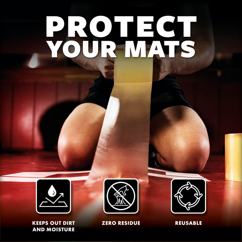 WrestlingMart Heavyweight Wrestling Mat Tape - Durable 4" Wide, 8mil Thick Clear Vinyl Wrestling Tape for Mats - Long-Term Application, Maximum Strength, Tear-Resistant & Reusable - 84' Long (1 Roll) 1.0