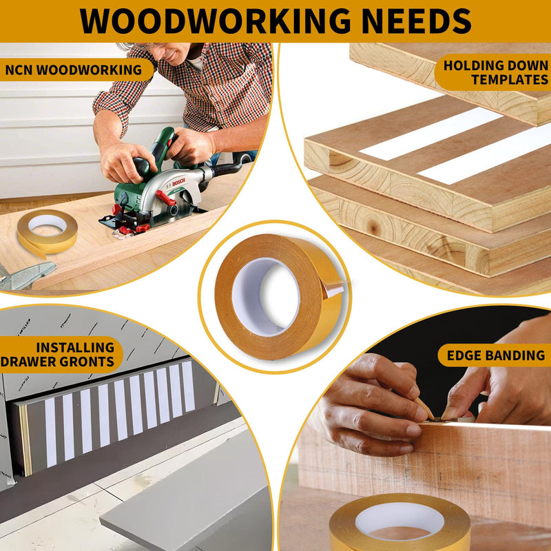 Double Sided Woodworking Tape - 2 Inch x 88 FT Heavy Duty Adhesive Tape for Carpentry, Cabinet Installation, Trim Projects Residue-Free Bonding Tape (1 Pack) Yellow 1