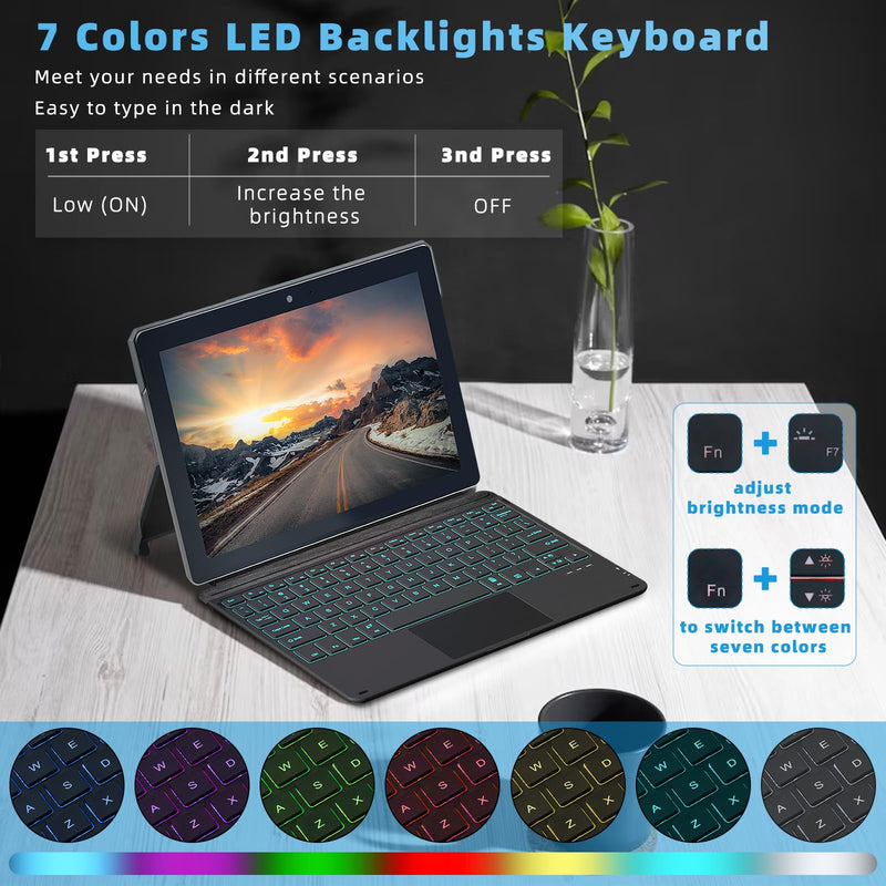 [Australia - AusPower] - Keyboard Case for Surface Go 3 / Surface Go 2 / Surface Go, 7 Color Backlight Magnetic Detachable Bluetooth Keyboard with Trackpad, Rechargeable Keyboard for Surface Go - Black Black Surface Go 3/2/1 Keyboard Case - Backlit 