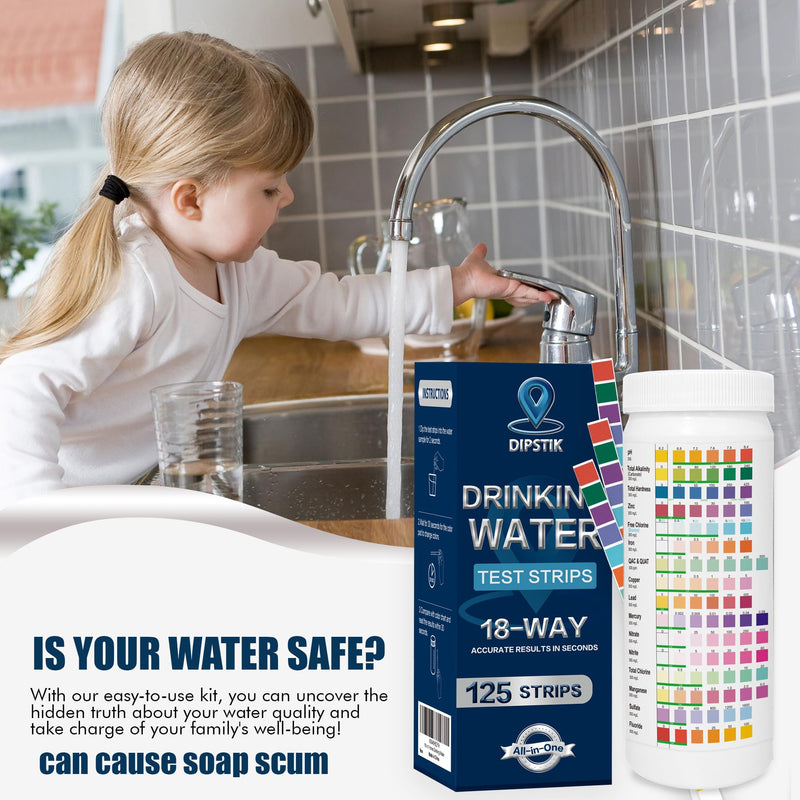 [Australia - AusPower] - All-New 18 in1 Drinking Water Test Kit-125 Water Quality Test Strips for Well Tap Test Kit,Water Testing Strips for Home Drinking Water Testing,Hardness,Chlorine, Lead,Iron, Copper,Fluoride 