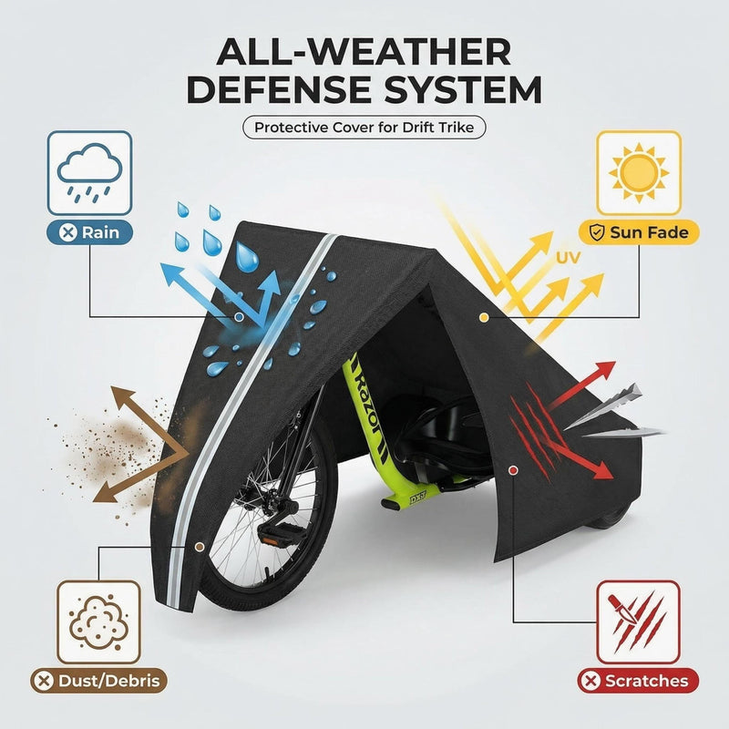 [Australia - AusPower] - Drift Trike Cover, Fits Razor DXT Drift Trike, Dimensions 60L × 32W × 30H In, Made From 600D High-Strength Silver-Coated Waterproof Oxford Fabric, Dustproof and Waterproof, Includes Storage Bag 