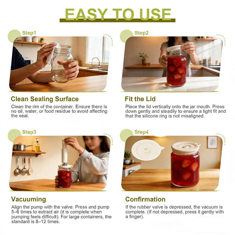 Jar Vacuum Sealer Lids 6 Pack, Faster & High-Suction Handheld Vacuum Sealer, Universal Lids for Wide/Regular/Small Mouth Jars, Airtight Seal for Food, Juice & Smoothies to Extend Freshness