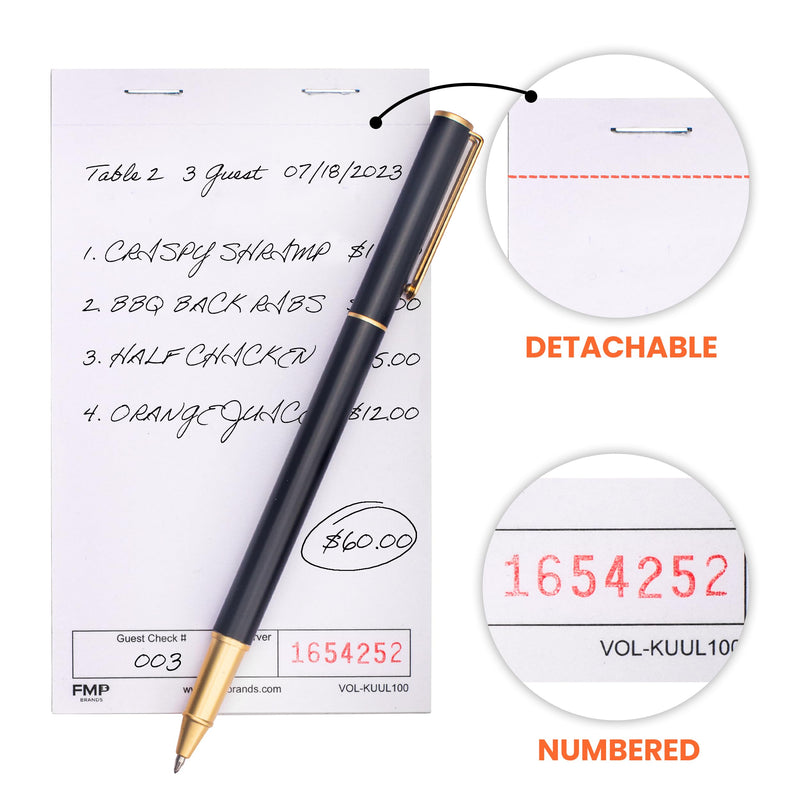 [Australia - AusPower] - FMP Brands 5 Pack Guest Checks Pads, Server Notepad for Waitress, Memo Scratch Pad Server Waitress Waiter Book, Order Pads for Servers, Numbered Paper Notepads for Restaurant, Bar, Cafe, Diners 