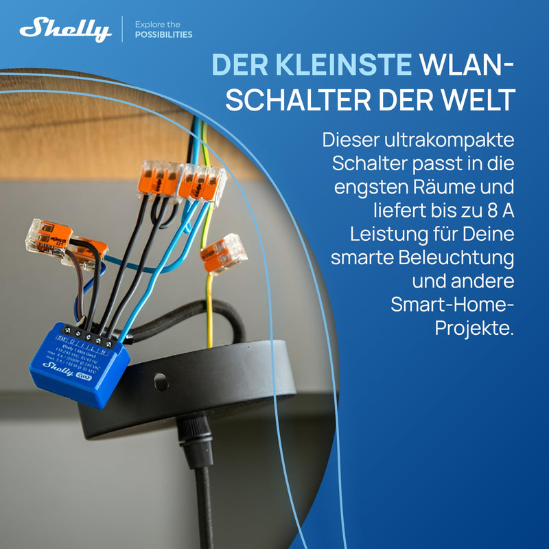 Shelly 1 Mini Gen3 - WLAN & Matte Smart Relay Switch, 1 Channel, 8 A, Potential-Free Contact, Light Switch, Garage Door Opener, Heating, Smart Home, Timer Switch, No Hub Required, Alexa, Google Shelly 1 Mini Gen 3 1 Stück