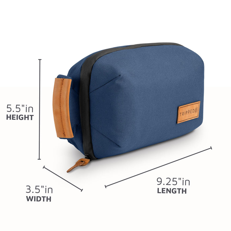 [Australia - AusPower] - Tech Bag Organizer - Small Electronics Organizer Pouch for Travel - Premium Travel Case with Leather Accents - Mesh Pocket for Cables, Cords and Chargers (Navy) Navy 