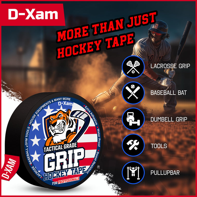 D-Xam Hockey Tape Black Grip Tape 2 Roll Athletic Sports Tape 1inch Multipurpose Cloth Tape for Lacrosse Stick Handles Pullup Bars Tools Fingers Water-Resistan Protect from Scratches Smudges Orange