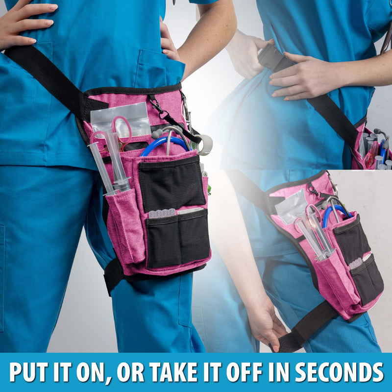 Nursing Tools Nurse Waist Bag Organizer with Elastic Leg Band – Multi Pocket Nursing Pack for Stethoscope, Tape & Scissors – Medical Storage for Students & Professionals (Precision Pink) Hibiscus Pink