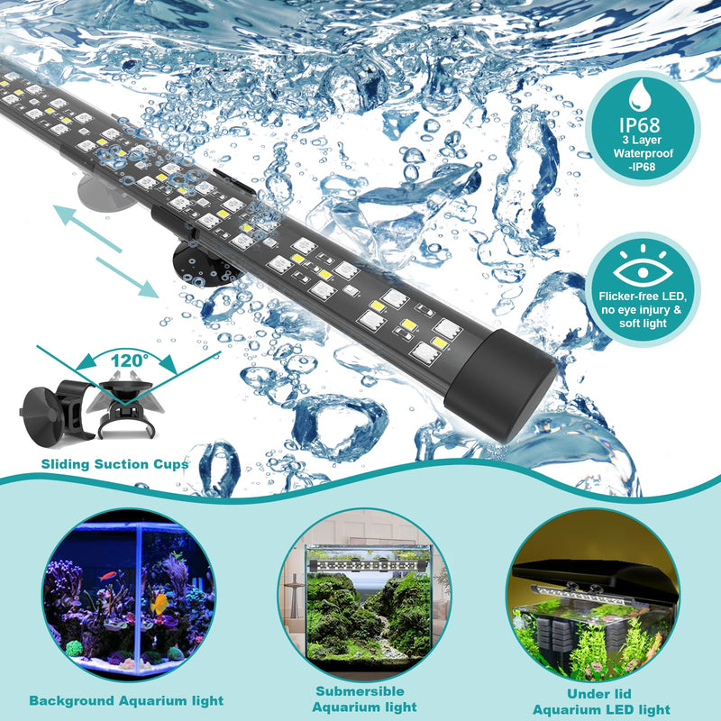 SEAOURA Submersible Aquarium Light for 20 to 35 Inch Fish Tank, 24/7 Cycle Fish Tank Light with Timer, Aquarium Plant Light with Full Spectrum+7 Single Colors, Auto On/Off, Adjustable Brightness 18.9 Inch length