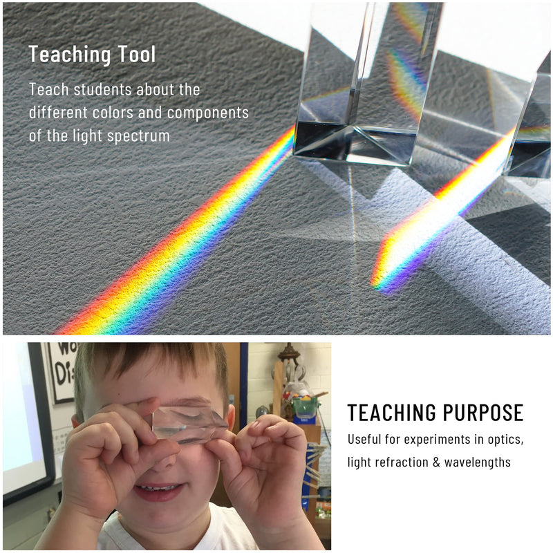 [Australia - AusPower] - QFkris 4pcs Clear K9 Crystal Triangular Prism for Photo Rainbow Lights Crystal Optical Prisms Glass Physics Teaching Refracted Light Spectrum Students Presents Gift,50mm/2inch 