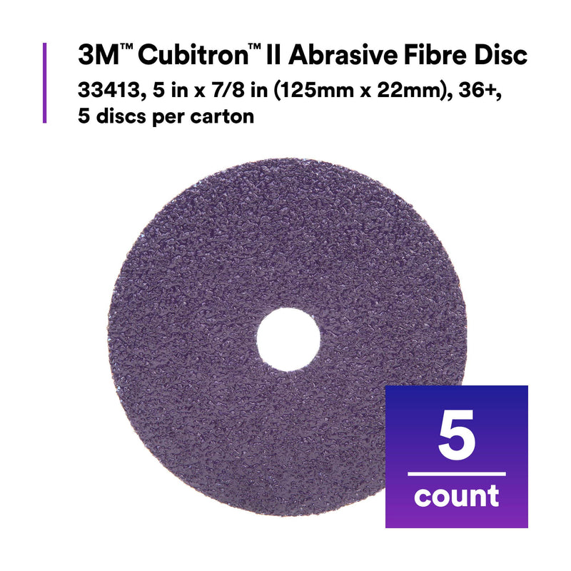 3M Cubitron II Abrasive Fibre Disc, 33415, 5 in x 7/8 in, 60+ Grit, 5 Pack, High Performance, Fast Cutting, Long Lasting