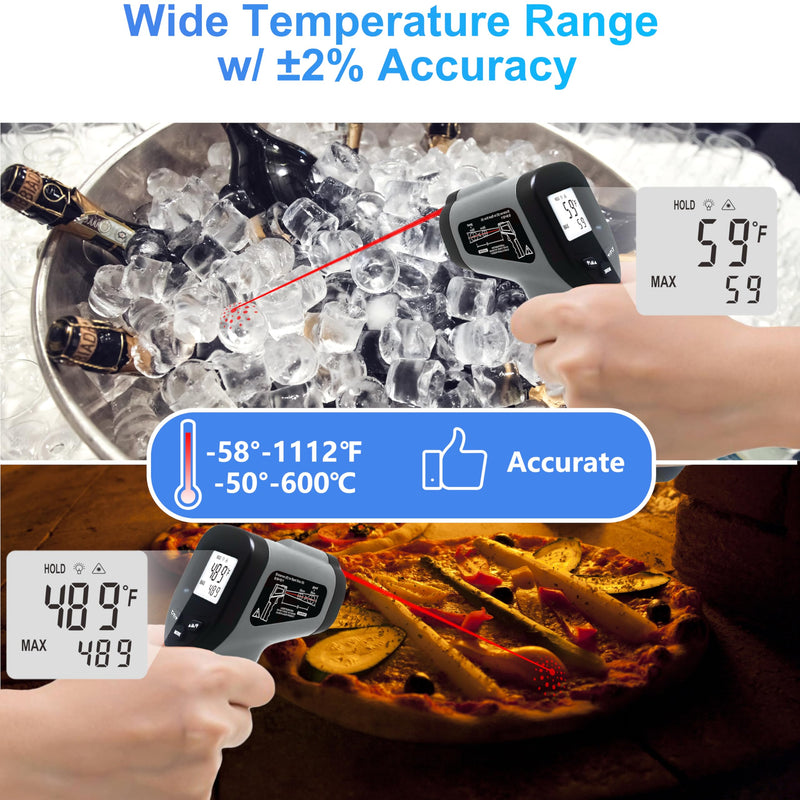 [Australia - AusPower] - hito Infrared Thermometer Temperature Gun -58°F to 1112°F, Digital Heat Gun for Pizza Oven, Cooking, Meat, Candy, Laser Tool for Griddle, Grill, Indoor Room Dark Gray 