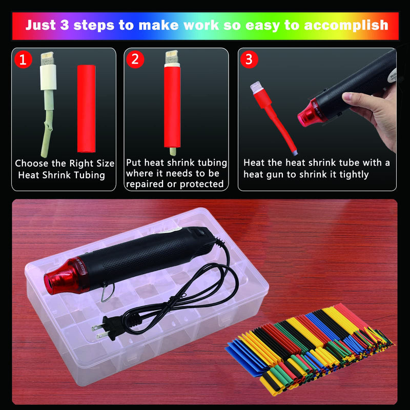 [Australia - AusPower] - Heat Shrink Tubing Kit + Mini Heat Gun for Shrink Tubing - 328pcs 2:1 Wire Shrink Wrap Tubing + 300W Heat Shrink Gun with Storage Box - for Shrink Wraping,Wire and Cable Repair,Insulation Protector Shrink Ratio 2:1 1 
